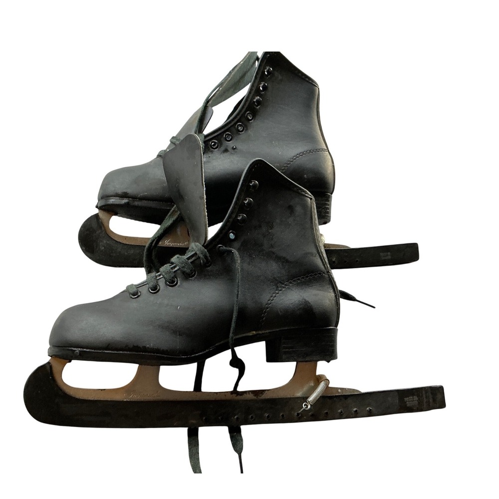 Imperial Vintage Figure Skates Black Leather Lace Up Size 4 with Blade Guards